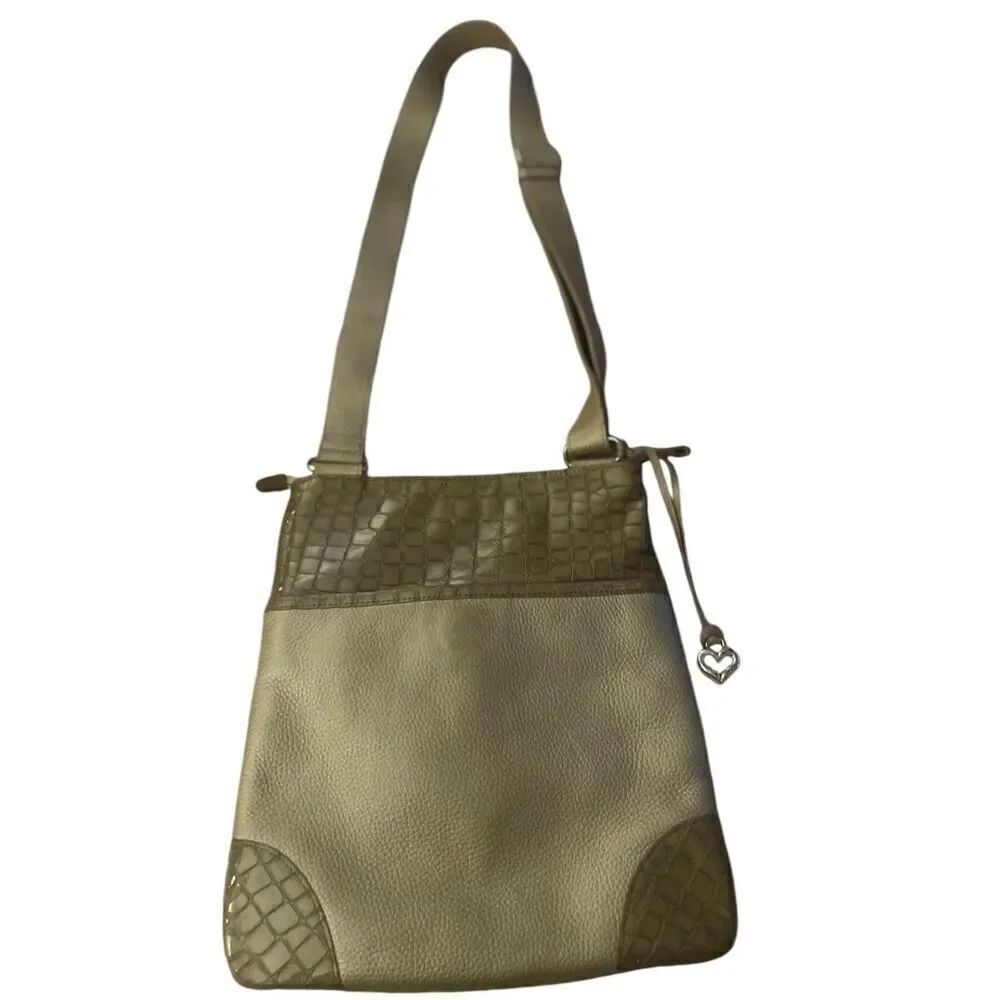 Brighton GoldโTone Leather Shoulder Bag Faux Croc EmbossedโCrossbody